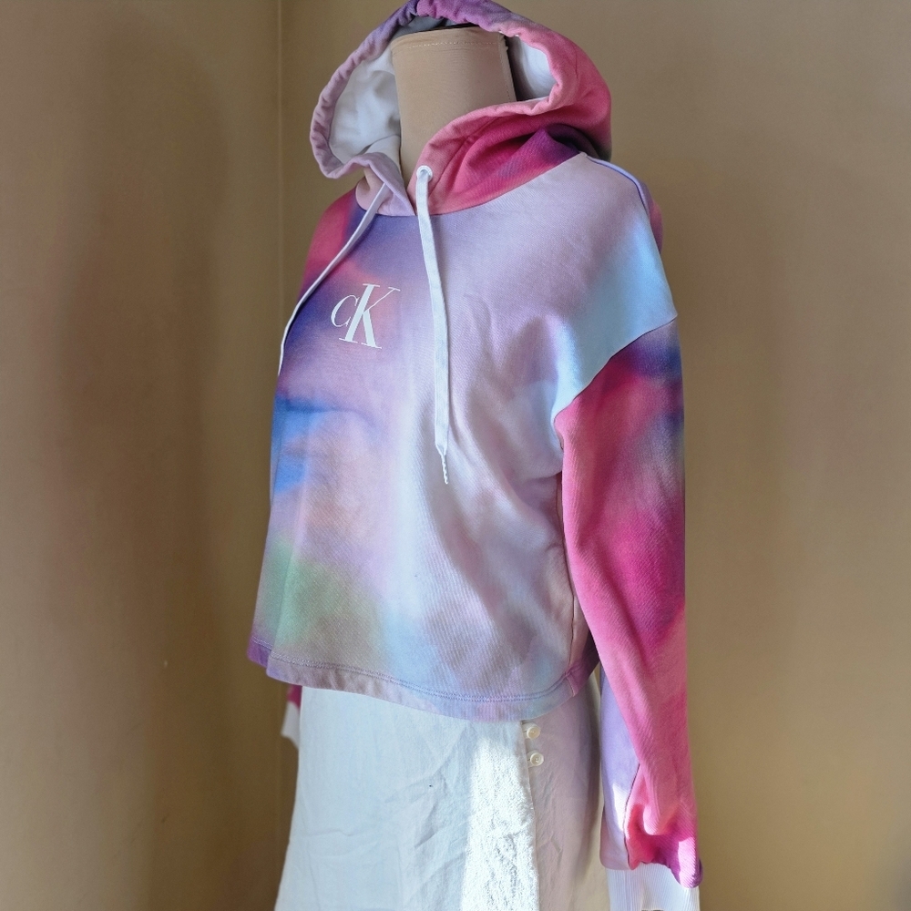 Calvin Klein Jeans Pride Rainbow All Over Print Cropped Hoodie Size M - Picture 2 of 10